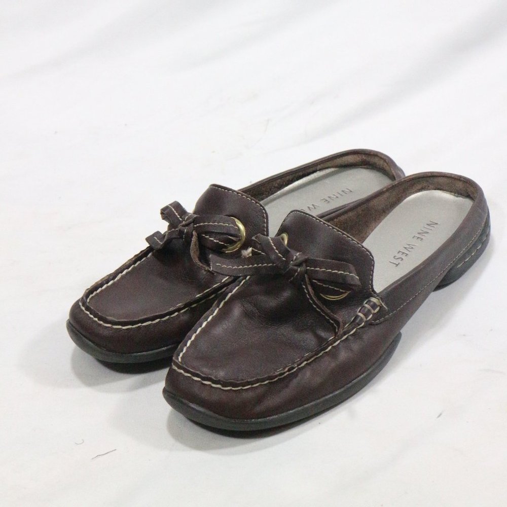 NINE WEST Brown Leather Loafer Style Mules